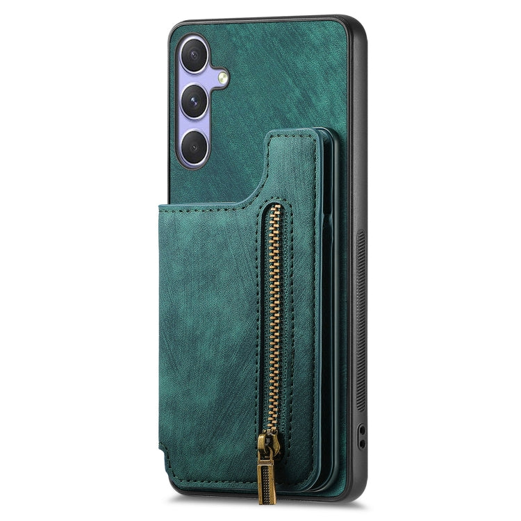 For Samsung Galaxy S25 5G Retro Leather Zipper Wallet Back Phone Case(Green) - Galaxy S25 5G Cases by PMC Jewellery | Online Shopping South Africa | PMC Jewellery | Buy Now Pay Later Mobicred