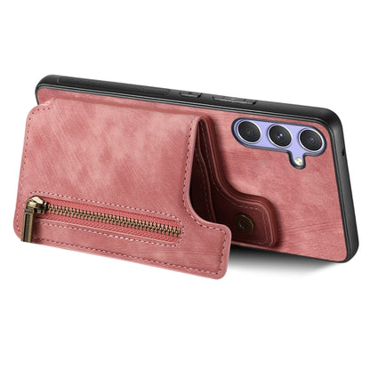 For Samsung Galaxy S25+ 5G Retro Leather Zipper Wallet Back Phone Case(Pink) - Galaxy S25+ 5G Cases by PMC Jewellery | Online Shopping South Africa | PMC Jewellery | Buy Now Pay Later Mobicred