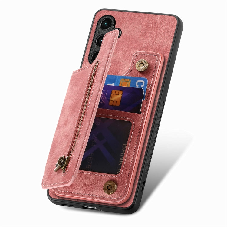 For Samsung Galaxy S25+ 5G Retro Leather Zipper Wallet Back Phone Case(Pink) - Galaxy S25+ 5G Cases by PMC Jewellery | Online Shopping South Africa | PMC Jewellery | Buy Now Pay Later Mobicred