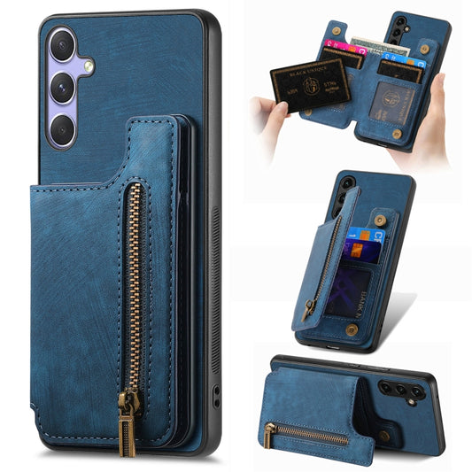 For Samsung Galaxy S25 Ultra 5G Retro Leather Zipper Wallet Back Phone Case(Blue) - Galaxy S25 Ultra 5G Cases by PMC Jewellery | Online Shopping South Africa | PMC Jewellery | Buy Now Pay Later Mobicred