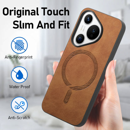 For Huawei Pura 70 Pro Solid Color Retro Magsafe PU Back Cover Phone Case(Brown) - Huawei Cases by PMC Jewellery | Online Shopping South Africa | PMC Jewellery | Buy Now Pay Later Mobicred