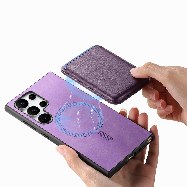 For Samsung Galaxy S25 Ultra 5G Retro Magsafe Card Bag PU Back Cover Phone Case(Purple) - Galaxy S25 Ultra 5G Cases by PMC Jewellery | Online Shopping South Africa | PMC Jewellery | Buy Now Pay Later Mobicred