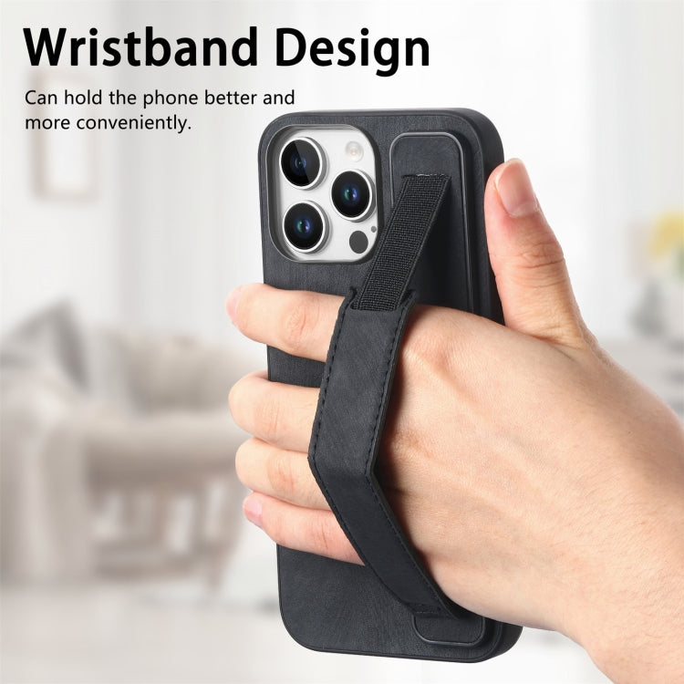 For iPhone 16 Pro Retro Wristband Holder Leather Back Phone Case(Black) - iPhone 16 Pro Cases by PMC Jewellery | Online Shopping South Africa | PMC Jewellery | Buy Now Pay Later Mobicred