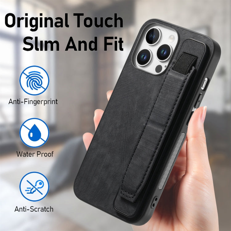 For iPhone 16 Pro Retro Wristband Holder Leather Back Phone Case(Black) - iPhone 16 Pro Cases by PMC Jewellery | Online Shopping South Africa | PMC Jewellery | Buy Now Pay Later Mobicred