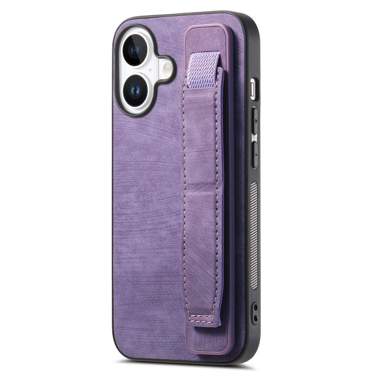 For iPhone 16 Plus Retro Wristband Holder Leather Back Phone Case(Purple) - iPhone 16 Plus Cases by PMC Jewellery | Online Shopping South Africa | PMC Jewellery | Buy Now Pay Later Mobicred