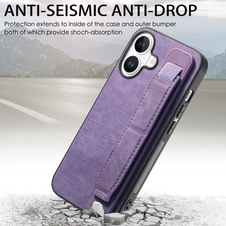 For iPhone 16 Plus Retro Wristband Holder Leather Back Phone Case(Purple) - iPhone 16 Plus Cases by PMC Jewellery | Online Shopping South Africa | PMC Jewellery | Buy Now Pay Later Mobicred