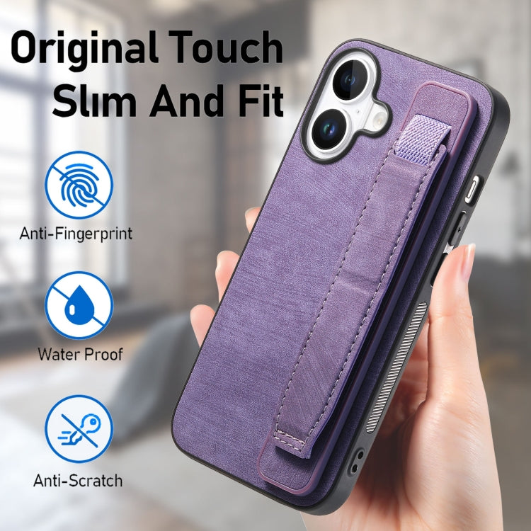 For iPhone 16 Plus Retro Wristband Holder Leather Back Phone Case(Purple) - iPhone 16 Plus Cases by PMC Jewellery | Online Shopping South Africa | PMC Jewellery | Buy Now Pay Later Mobicred