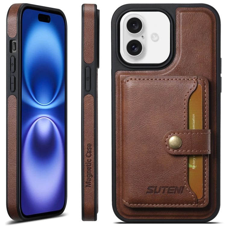 For iPhone 16 Plus Suteni M1 Oil Wax MagSafe Detachable Horizontal Card Bag Phone Case(Brown) - iPhone 16 Plus Cases by Suteni | Online Shopping South Africa | PMC Jewellery | Buy Now Pay Later Mobicred