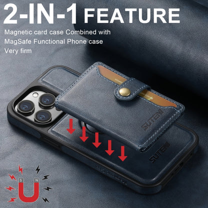 For iPhone 16 Pro Max Suteni M1 Oil Wax MagSafe Detachable Horizontal Card Bag Phone Case(Blue) - iPhone 16 Pro Max Cases by Suteni | Online Shopping South Africa | PMC Jewellery | Buy Now Pay Later Mobicred