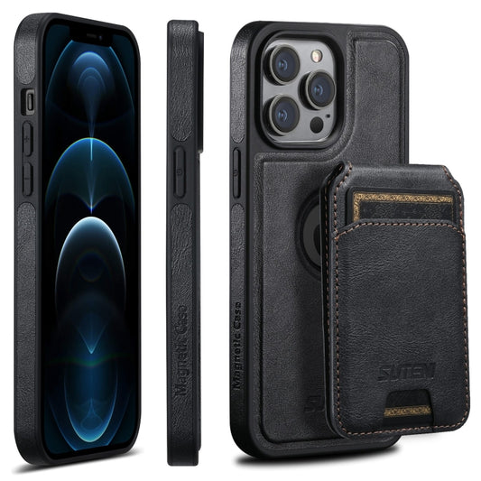 For iPhone 12 Pro Max Suteni M2 Oil Wax MagSafe Horizontal Card Bag Phone Case(Black) - iPhone 12 Pro Max Cases by Suteni | Online Shopping South Africa | PMC Jewellery | Buy Now Pay Later Mobicred