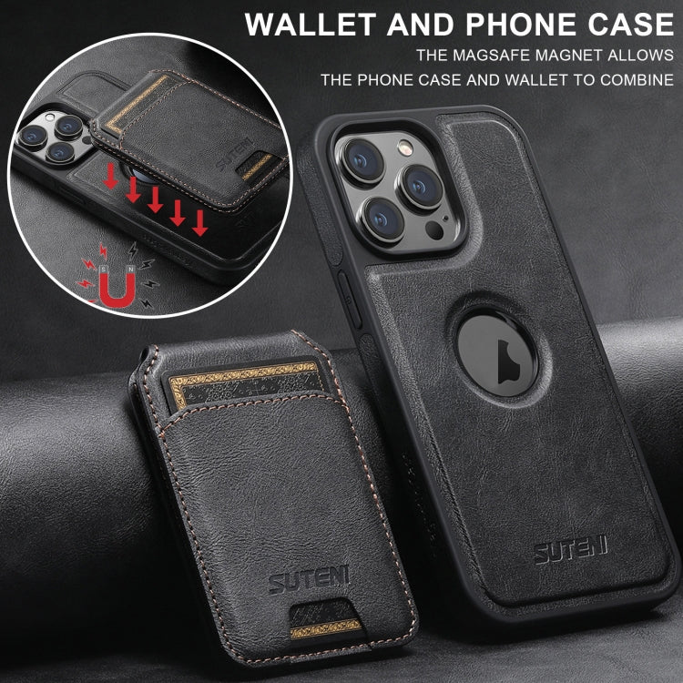 For iPhone 14 Pro Max Suteni M2 Oil Wax MagSafe Horizontal Card Bag Phone Case(Black) - iPhone 14 Pro Max Cases by Suteni | Online Shopping South Africa | PMC Jewellery | Buy Now Pay Later Mobicred