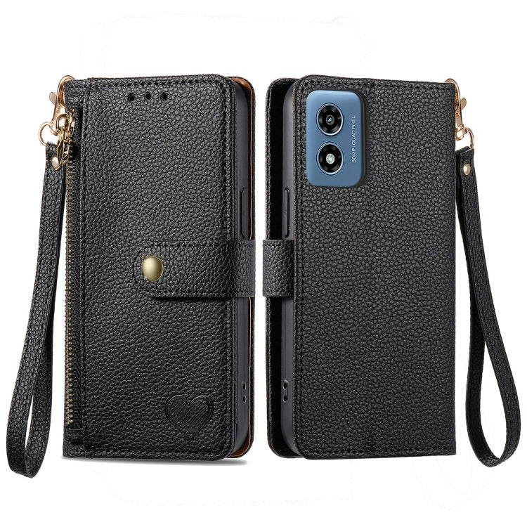 For Motorola Moto G Play 2024 Love Zipper Lanyard Leather Phone Case(Black) - Motorola Cases by PMC Jewellery | Online Shopping South Africa | PMC Jewellery | Buy Now Pay Later Mobicred