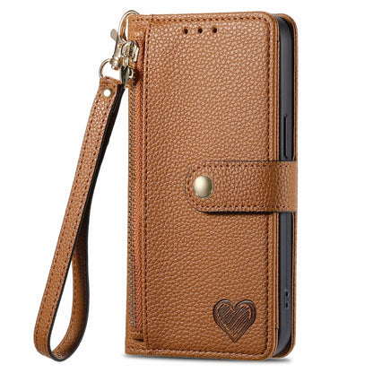 For Motorola Moto G Play 2024 Love Zipper Lanyard Leather Phone Case(Brown) - Motorola Cases by PMC Jewellery | Online Shopping South Africa | PMC Jewellery | Buy Now Pay Later Mobicred