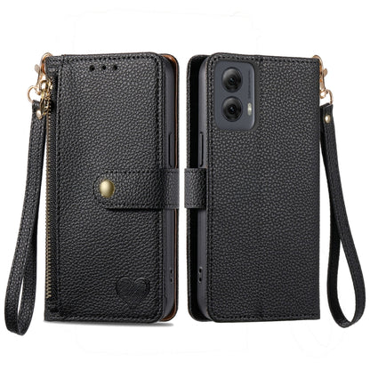 For Motorola Moto G Power 5G 2024 Love Zipper Lanyard Leather Phone Case(Black) - Motorola Cases by PMC Jewellery | Online Shopping South Africa | PMC Jewellery | Buy Now Pay Later Mobicred