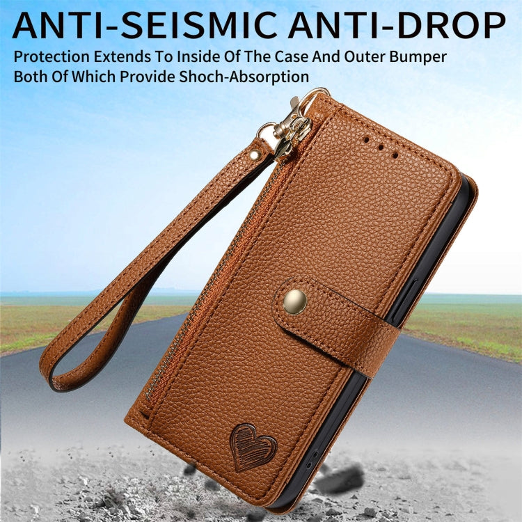 For Motorola Moto G Power 5G 2024 Love Zipper Lanyard Leather Phone Case(Brown) - Motorola Cases by PMC Jewellery | Online Shopping South Africa | PMC Jewellery | Buy Now Pay Later Mobicred