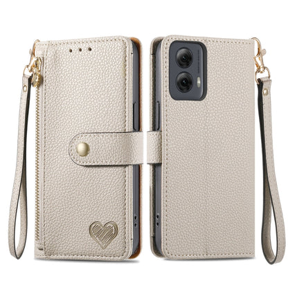 For Motorola Moto G Power 5G 2024 Love Zipper Lanyard Leather Phone Case(Gray) - Motorola Cases by PMC Jewellery | Online Shopping South Africa | PMC Jewellery | Buy Now Pay Later Mobicred