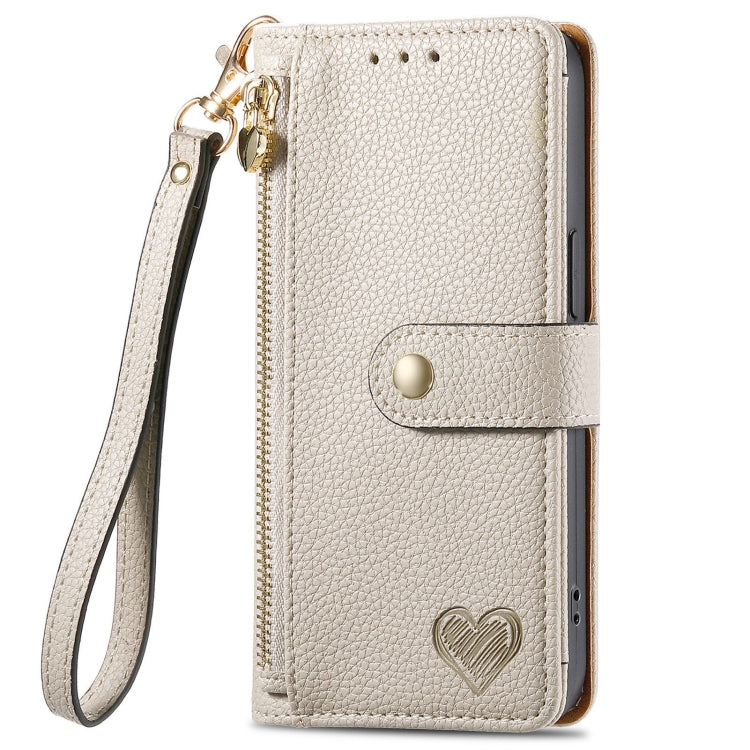 For Motorola Moto G Power 5G 2024 Love Zipper Lanyard Leather Phone Case(Gray) - Motorola Cases by PMC Jewellery | Online Shopping South Africa | PMC Jewellery | Buy Now Pay Later Mobicred