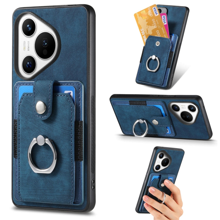 For Huawei Pura 70 Pro+ Retro Skin-feel Ring Card Wallet Phone Case(Blue) - Huawei Cases by PMC Jewellery | Online Shopping South Africa | PMC Jewellery | Buy Now Pay Later Mobicred