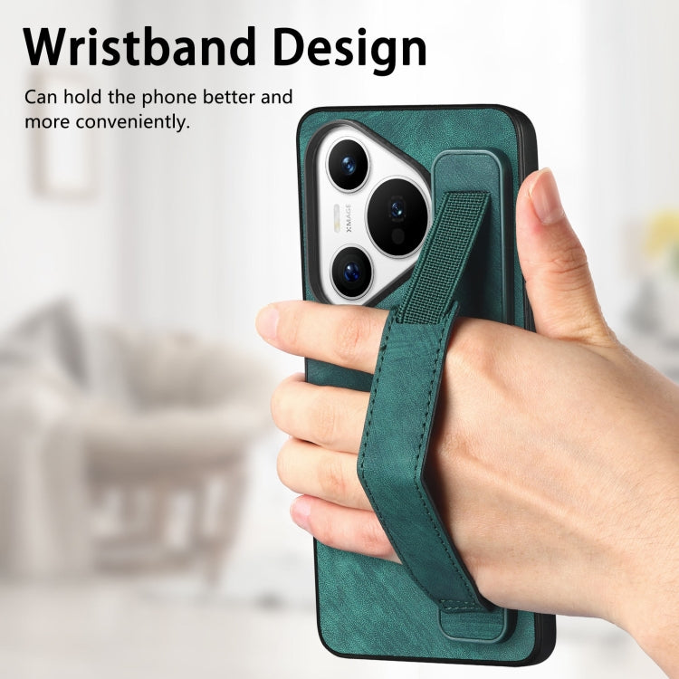 For Huawei Pura 70 Pro+ Retro Wristband Holder Leather Back Phone Case(Green) - Huawei Cases by PMC Jewellery | Online Shopping South Africa | PMC Jewellery | Buy Now Pay Later Mobicred