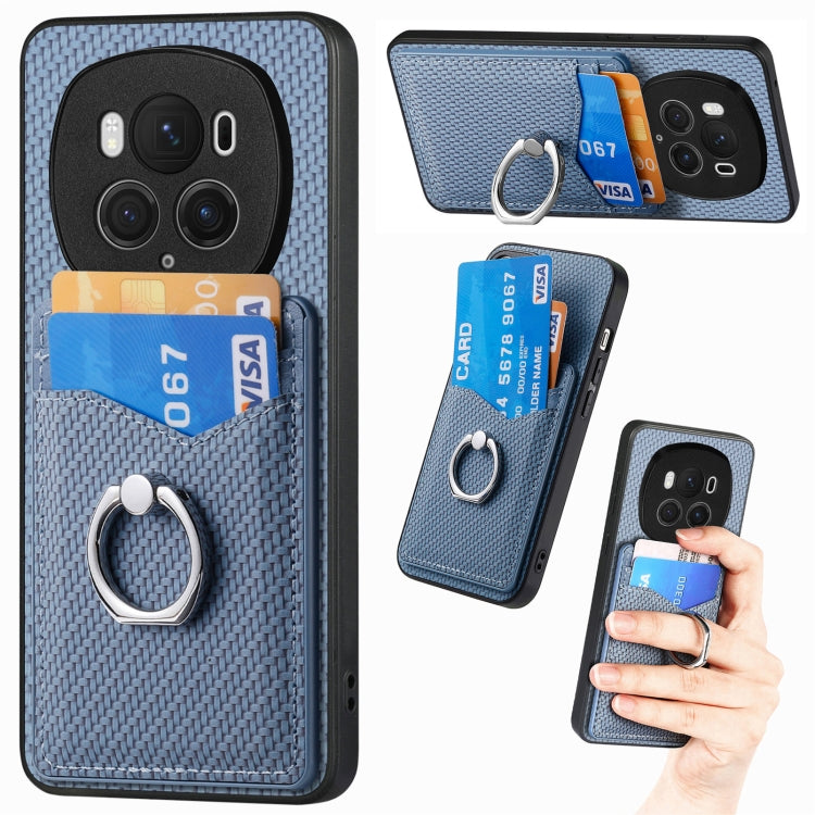 For Honor Magic6 Pro Carbon Fiber Card Wallet Ring Phone Case(Blue) - Honor Cases by PMC Jewellery | Online Shopping South Africa | PMC Jewellery | Buy Now Pay Later Mobicred