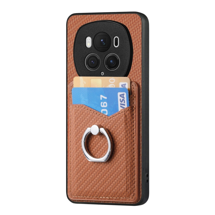 For Honor Magic6 Pro Carbon Fiber Card Wallet Ring Phone Case(Brown) - Honor Cases by PMC Jewellery | Online Shopping South Africa | PMC Jewellery | Buy Now Pay Later Mobicred