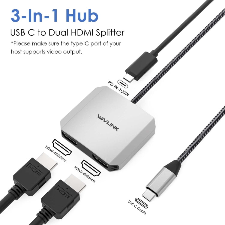 WAVLINK WL-UHP510Pro 4K/60Hz Video Converter USB-C Male to Dual HDMI Female Adapter - Converter by WAVLINK | Online Shopping South Africa | PMC Jewellery | Buy Now Pay Later Mobicred