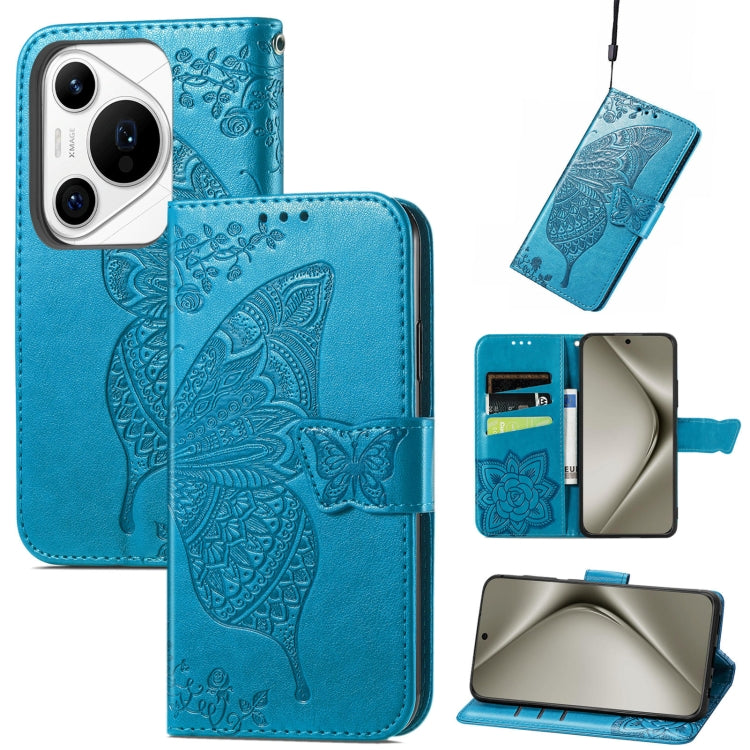 For Huawei Pura 70 Pro Butterfly Love Flower Embossed Leather Phone Case(Blue) - Huawei Cases by PMC Jewellery | Online Shopping South Africa | PMC Jewellery | Buy Now Pay Later Mobicred