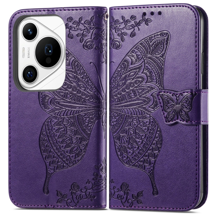 For Huawei Pura 70 Pro Butterfly Love Flower Embossed Leather Phone Case(Purple) - Huawei Cases by PMC Jewellery | Online Shopping South Africa | PMC Jewellery | Buy Now Pay Later Mobicred