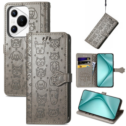 For Huawei Pura 70 Pro+ Cat and Dog Embossed Leather Phone Case(Gray) - Huawei Cases by PMC Jewellery | Online Shopping South Africa | PMC Jewellery | Buy Now Pay Later Mobicred