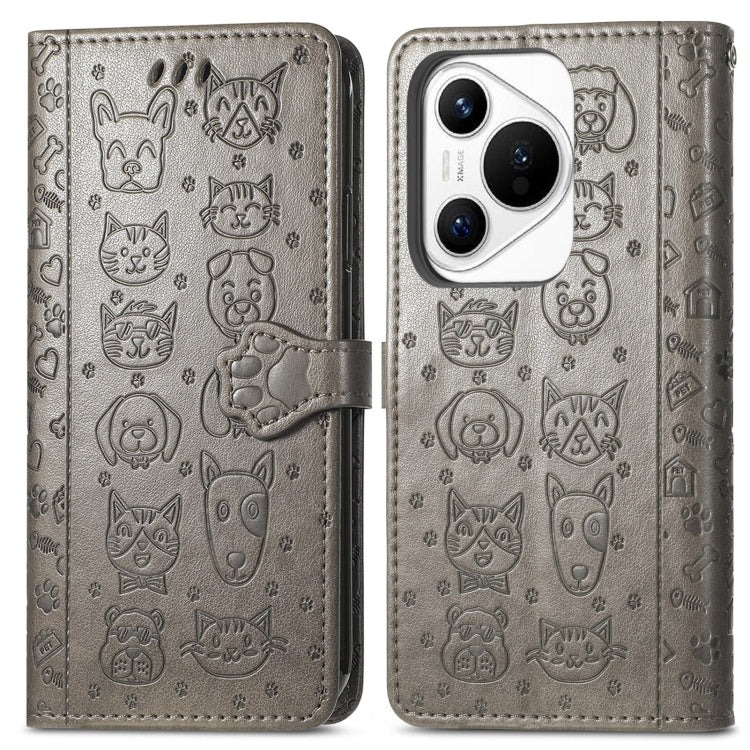 For Huawei Pura 70 Pro+ Cat and Dog Embossed Leather Phone Case(Gray) - Huawei Cases by PMC Jewellery | Online Shopping South Africa | PMC Jewellery | Buy Now Pay Later Mobicred