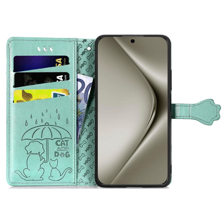 For Huawei Pura 70 Ultra Cat and Dog Embossed Leather Phone Case(Green) - Huawei Cases by PMC Jewellery | Online Shopping South Africa | PMC Jewellery | Buy Now Pay Later Mobicred