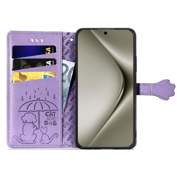 For Huawei Pura 70 Ultra Cat and Dog Embossed Leather Phone Case(Purple) - Huawei Cases by PMC Jewellery | Online Shopping South Africa | PMC Jewellery | Buy Now Pay Later Mobicred