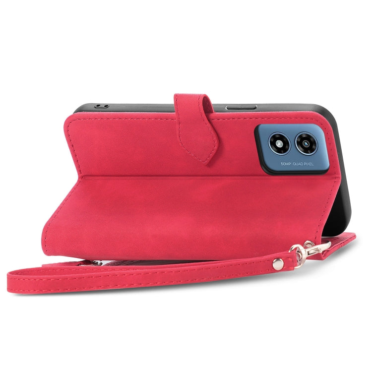 For Motorola Moto G Play 2024 Embossed Flower Zipper Leather Phone Case(Red) - Motorola Cases by PMC Jewellery | Online Shopping South Africa | PMC Jewellery | Buy Now Pay Later Mobicred