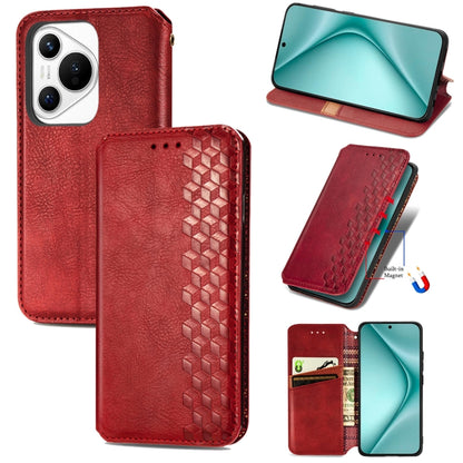 For Huawei Pura 70 Cubic Grid Pressed Magnetic Leather Phone Case(Red) - Huawei Cases by PMC Jewellery | Online Shopping South Africa | PMC Jewellery | Buy Now Pay Later Mobicred