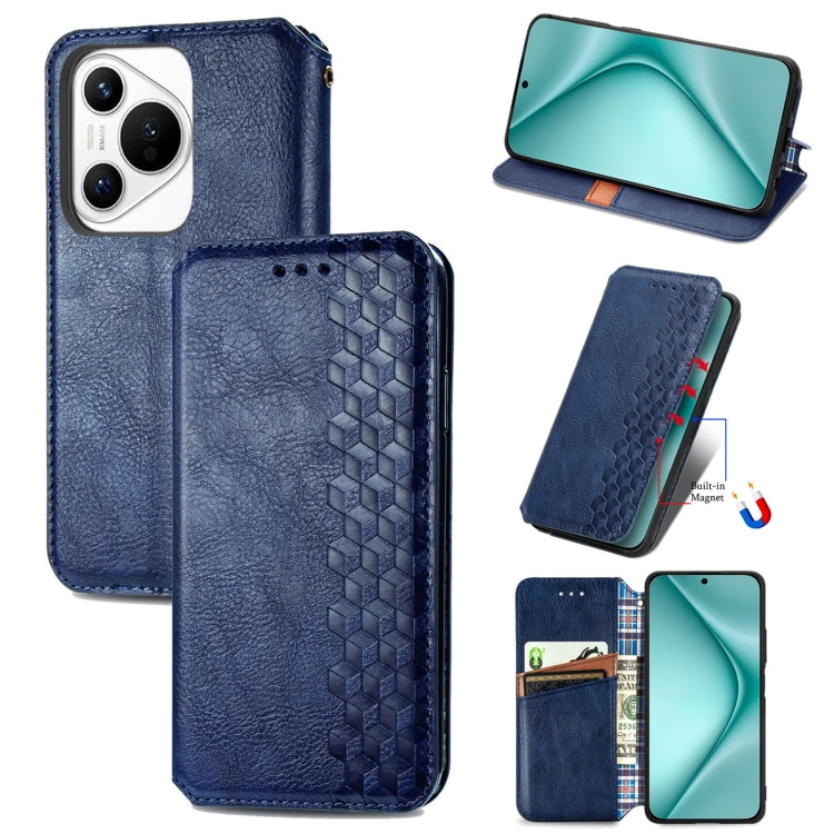 For Huawei Pura 70 Pro Cubic Grid Pressed Magnetic Leather Phone Case(Blue) - Huawei Cases by PMC Jewellery | Online Shopping South Africa | PMC Jewellery | Buy Now Pay Later Mobicred