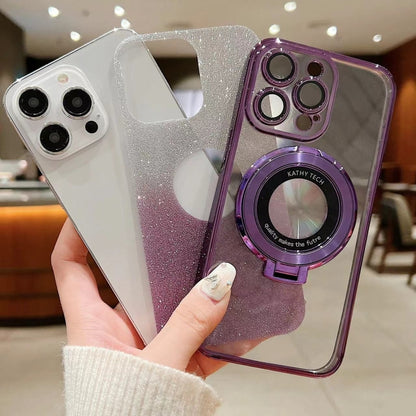 For iPhone 16 Electroplated Holder Gradient Glitter MagSafe Phone Case(Purple) - iPhone 16 Cases by PMC Jewellery | Online Shopping South Africa | PMC Jewellery | Buy Now Pay Later Mobicred