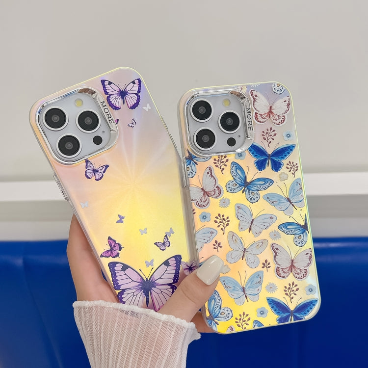 For iPhone 16 Electroplating Laser Butterfly Phone Case(White Purple Butterflies AB6) - iPhone 16 Cases by PMC Jewellery | Online Shopping South Africa | PMC Jewellery | Buy Now Pay Later Mobicred