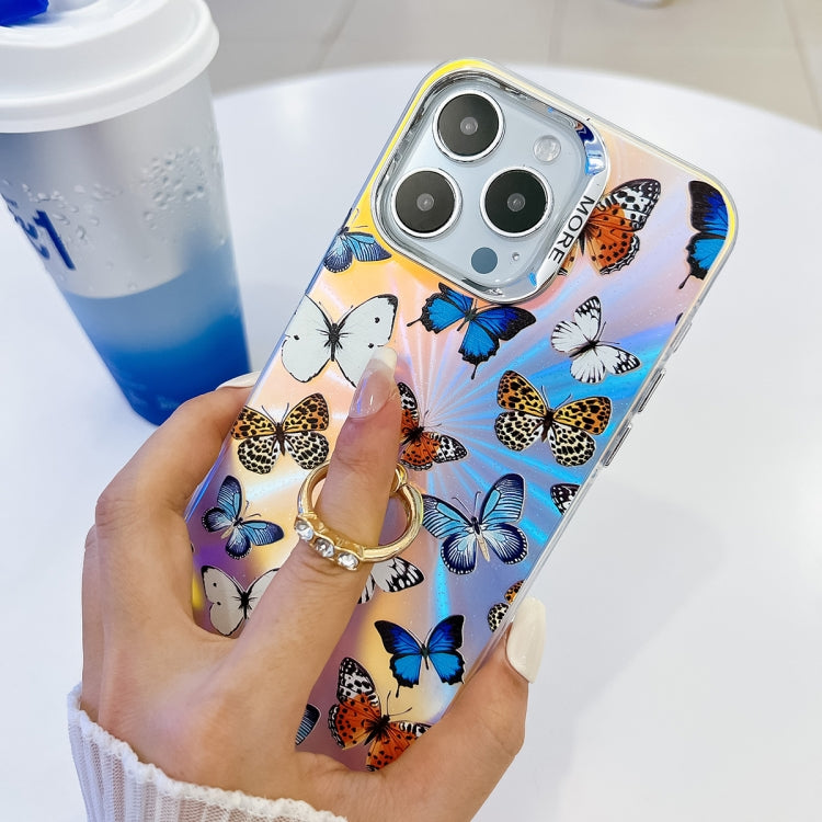 For iPhone 16 Electroplating Laser Butterfly Ring Holder Phone Case(Color Butterflies AB1) - iPhone 16 Cases by PMC Jewellery | Online Shopping South Africa | PMC Jewellery | Buy Now Pay Later Mobicred