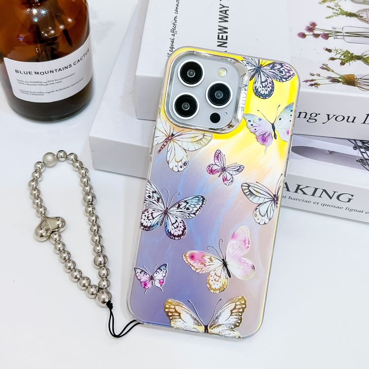 For iPhone 16 Pro Max Electroplating Laser Butterfly Phone Case with Wrist Strap(Pink Butterflies AB2) - iPhone 16 Pro Max Cases by PMC Jewellery | Online Shopping South Africa | PMC Jewellery | Buy Now Pay Later Mobicred