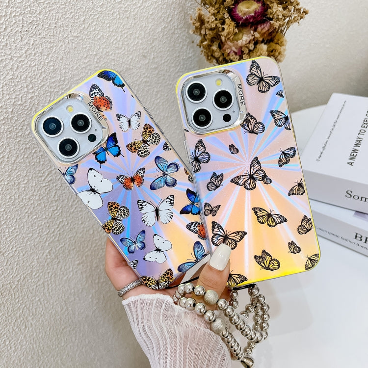 For iPhone 16 Plus Electroplating Laser Butterfly Phone Case with Wrist Strap(Color Butterflies AB1) - iPhone 16 Plus Cases by PMC Jewellery | Online Shopping South Africa | PMC Jewellery | Buy Now Pay Later Mobicred