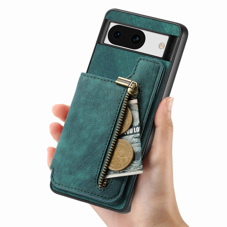 For Google Pixel 9 / 9 Pro Retro Leather Zipper Wallet Back Phone Case(Green) - Google Cases by PMC Jewellery | Online Shopping South Africa | PMC Jewellery | Buy Now Pay Later Mobicred