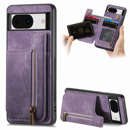 For Google Pixel 9 Pro XL Retro Leather Zipper Wallet Back Phone Case(Purple) - Google Cases by PMC Jewellery | Online Shopping South Africa | PMC Jewellery | Buy Now Pay Later Mobicred