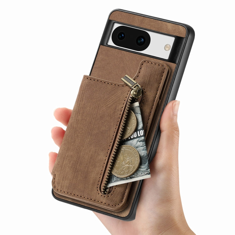 For Google Pixel 9 Pro XL Retro Leather Zipper Wallet Back Phone Case(Brown) - Google Cases by PMC Jewellery | Online Shopping South Africa | PMC Jewellery | Buy Now Pay Later Mobicred