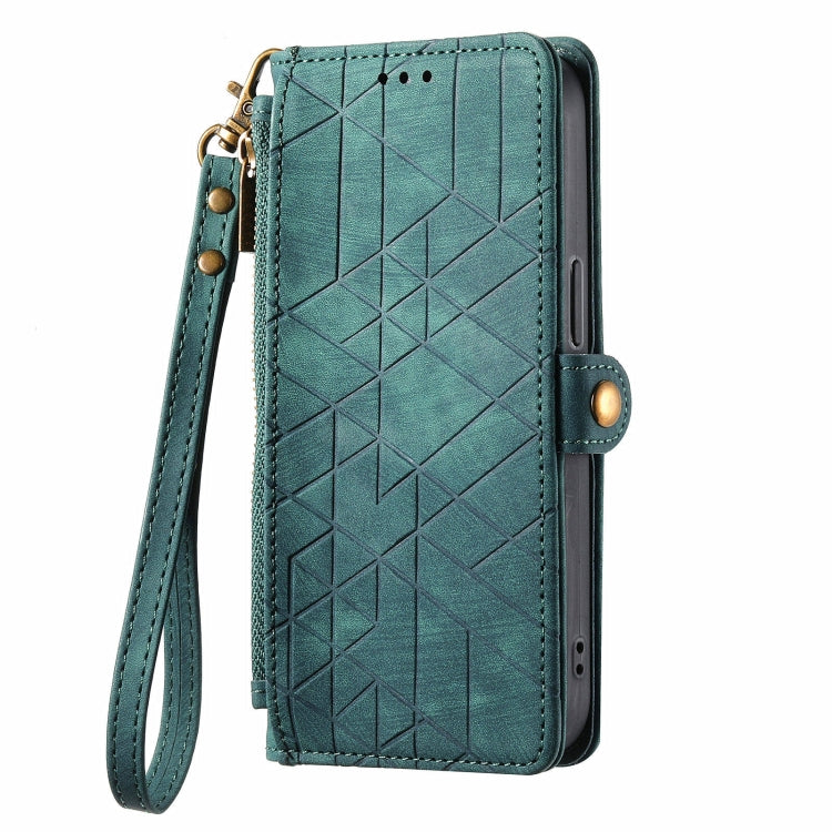 For Huawei Pura 70 Pro Geometric Zipper Wallet Side Buckle Leather Phone Case(Green) - Huawei Cases by PMC Jewellery | Online Shopping South Africa | PMC Jewellery | Buy Now Pay Later Mobicred