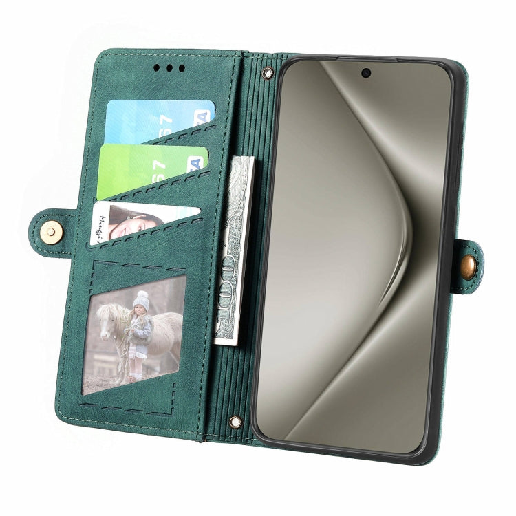 For Huawei Pura 70 Pro Geometric Zipper Wallet Side Buckle Leather Phone Case(Green) - Huawei Cases by PMC Jewellery | Online Shopping South Africa | PMC Jewellery | Buy Now Pay Later Mobicred