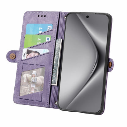 For Huawei Pura 70 Pro+ Geometric Zipper Wallet Side Buckle Leather Phone Case(Purple) - Huawei Cases by PMC Jewellery | Online Shopping South Africa | PMC Jewellery | Buy Now Pay Later Mobicred