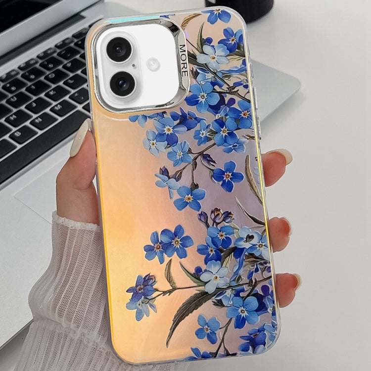 For iPhone 16 Electroplating Laser Flower Texture TPU Phone Case(Myosotis AH2) - iPhone 16 Cases by PMC Jewellery | Online Shopping South Africa | PMC Jewellery | Buy Now Pay Later Mobicred