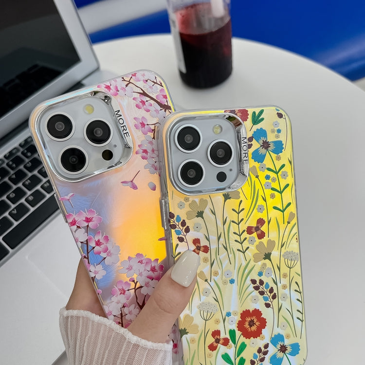 For iPhone 16 Electroplating Laser Flower Texture TPU Phone Case(Peony AH11) - iPhone 16 Cases by PMC Jewellery | Online Shopping South Africa | PMC Jewellery | Buy Now Pay Later Mobicred