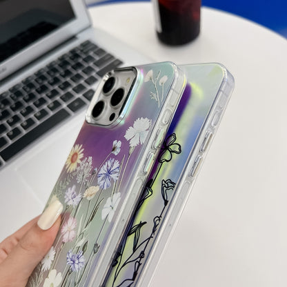 For iPhone 16 Pro Electroplating Laser Flower Texture TPU Phone Case(Leaves AH12) - iPhone 16 Pro Cases by PMC Jewellery | Online Shopping South Africa | PMC Jewellery | Buy Now Pay Later Mobicred