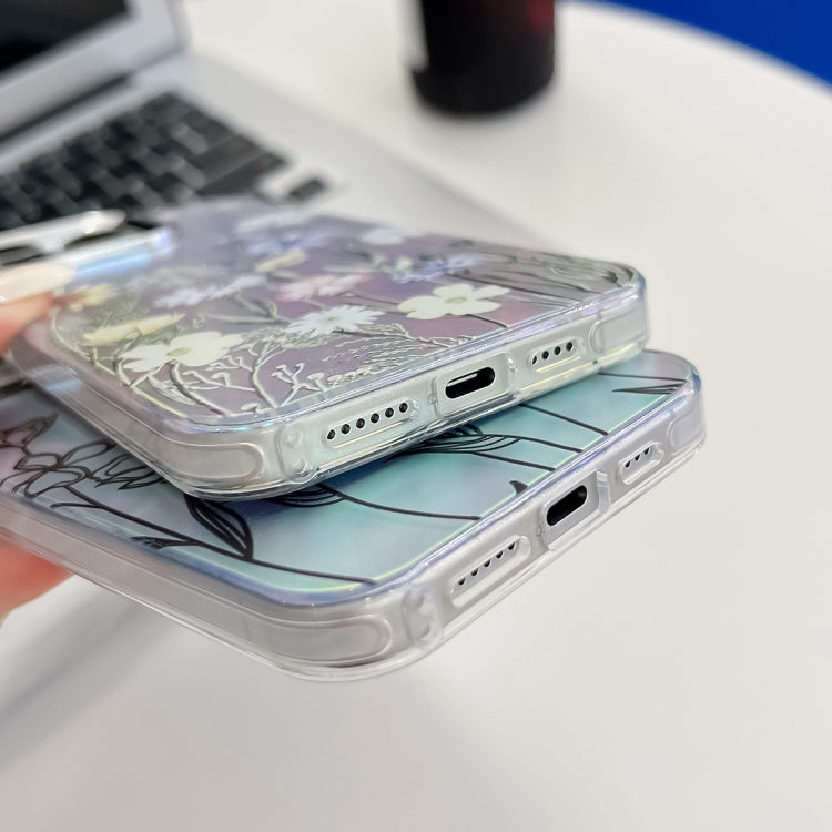 For iPhone 16 Electroplating Laser Flower Texture TPU Phone Case(Lavender AH14) - iPhone 16 Cases by PMC Jewellery | Online Shopping South Africa | PMC Jewellery | Buy Now Pay Later Mobicred